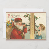 ヴィンテージ1910年代の小さな女の子サンタクリスマスを呼び出し カード (正面)