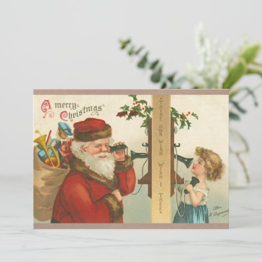 ヴィンテージ1910年代の小さな女の子サンタクリスマスを呼び出し カード (スタンド正面)