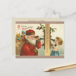 ヴィンテージ1910年代の小さな女の子サンタクリスマスを呼び出し シーズンポストカード
