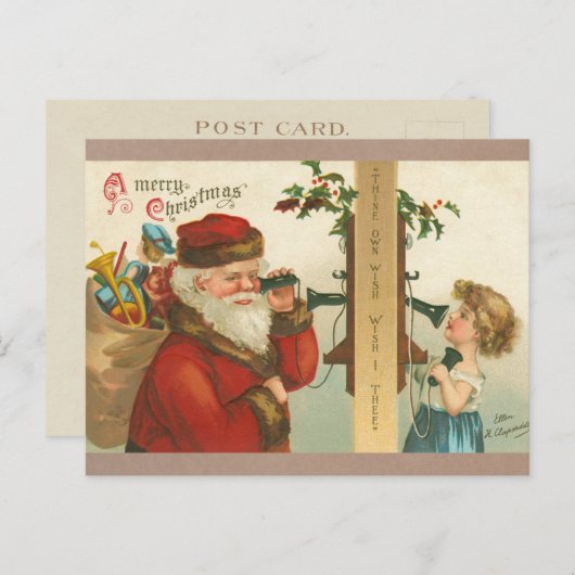 ヴィンテージ1910年代の小さな女の子サンタクリスマスを呼び出し シーズンポストカード (正面/裏面)
