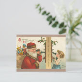 ヴィンテージ1910年代の小さな女の子サンタクリスマスを呼び出し シーズンポストカード (スタンド正面)