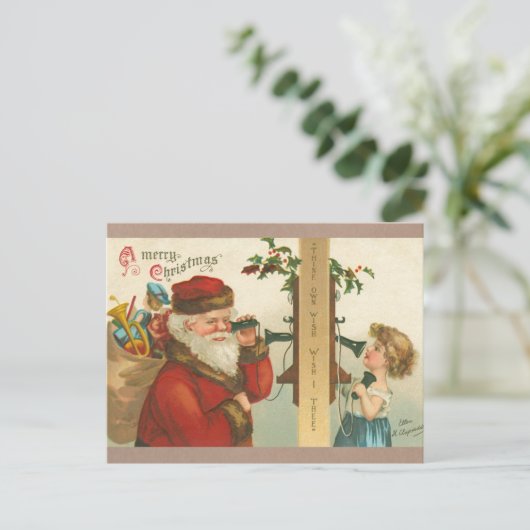 ヴィンテージ1910年代の小さな女の子サンタクリスマスを呼び出し シーズンポストカード (スタンド正面)