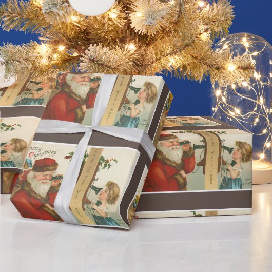 ヴィンテージ1910年代の小さな女の子サンタクリスマスを呼び出し ラッピングペーパー (クリスマス)