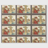 ヴィンテージ1910年代の小さな女の子サンタクリスマスを呼び出し ラッピングペーパー (フラット)