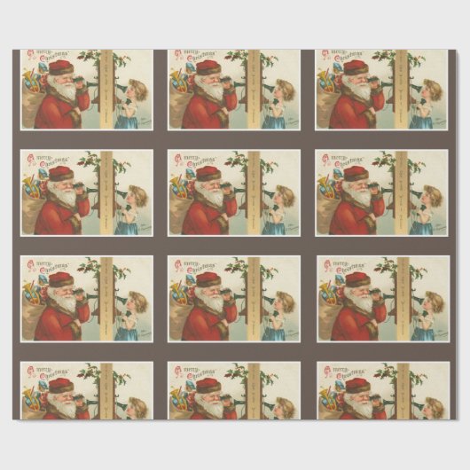 ヴィンテージ1910年代の小さな女の子サンタクリスマスを呼び出し ラッピングペーパー (フラット)