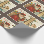 ヴィンテージ1910年代の小さな女の子サンタクリスマスを呼び出し ラッピングペーパー (角)