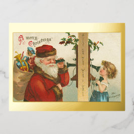 ヴィンテージ1910年代の小さな女の子サンタクリスマスを呼び出し 箔シーズンポストカード