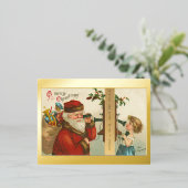 ヴィンテージ1910年代の小さな女の子サンタクリスマスを呼び出し 箔シーズンポストカード (立ち正面)