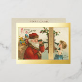 ヴィンテージ1910年代の小さな女の子サンタクリスマスを呼び出し 箔シーズンポストカード (正面/裏面)
