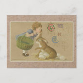 ヴィンテージ1911ハッピーイースターバニーアンドガール ポストカード (正面)