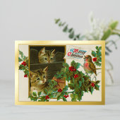 ヴィンテージ1911バードメリークリスマス金ゴールド 箔シーズンカード (立ち正面)