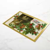 ヴィンテージ1911バードメリークリスマス金ゴールド 箔シーズンカード (回転した状態)