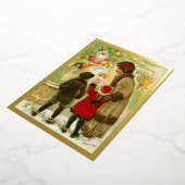 ヴィンテージ1912母と子供メリークリスマス金ゴールド 箔シーズンカード (回転した状態)