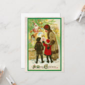 ヴィンテージ1912聖降誕祭を楽しむ子供たちのお母さん カード (正面/裏面インサイチュ)