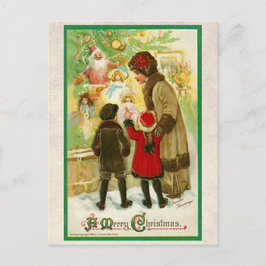 ヴィンテージ1912聖降誕祭を楽しむ子供たちのお母さん シーズンポストカード (正面)