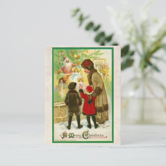 ヴィンテージ1912聖降誕祭を楽しむ子供たちのお母さん シーズンポストカード (スタンド正面)