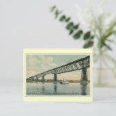 ヴィンテージ1913 Poughkeepsie Bridge, train, boat ポストカード (スタンド正面)