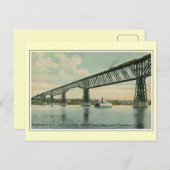 ヴィンテージ1913 Poughkeepsie Bridge, train, boat ポストカード (正面/裏面)