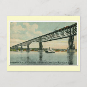 ヴィンテージ1913 Poughkeepsie Bridge, train, boat ポストカード
