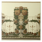 ヴィンテージ1914アールヌーボースタイルバラブッシュ タイル (正面)