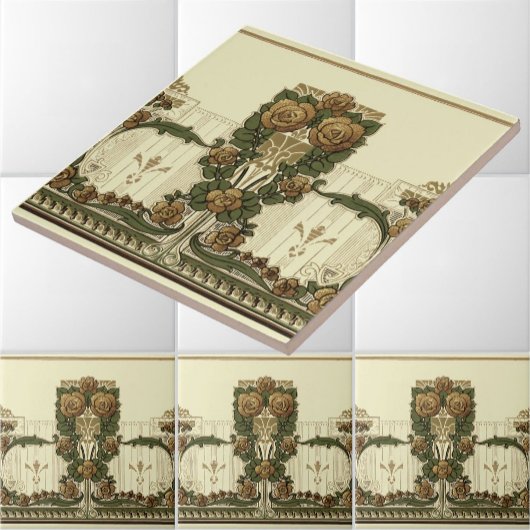 ヴィンテージ1914アールヌーボースタイルバラブッシュ タイル