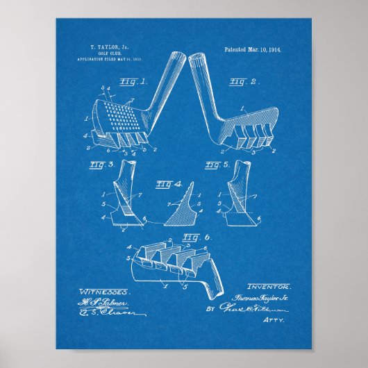 ヴィンテージ1914ゴルフクラブデザイン特許芸術プリント ポスター (正面)