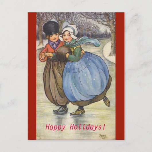 ヴィンテージ1914画像オランダ子スケートで滑るはがき シーズンポストカード (正面)