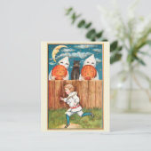 ヴィンテージ1915 Boy at Fence Halloweenはがき ポストカード (スタンド正面)