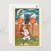ヴィンテージ1915 Boy at Fence Halloweenはがき ポストカード (正面/裏面)