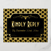 ヴィンテージ1920のアールデコギャツビー結婚式RSVP 実在 箔招待状ポストカード (正面)