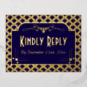 ヴィンテージ1920のアールデコギャツビー結婚式RSVP 実在 箔招待状ポストカード (正面)