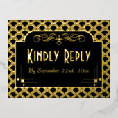 ヴィンテージ1920のアールデコギャツビー結婚式RSVP 実在 箔招待状ポストカード (正面)