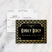 ヴィンテージ1920のアールデコギャツビー結婚式RSVP 実在 箔招待状ポストカード