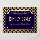 ヴィンテージ1920のアールデコギャツビー結婚式RSVP 実在 箔招待状ポストカード (正面)