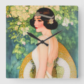 ヴィンテージ1920のアールデコフラッパー美しい女性 スクエア壁時計 (正面)