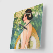 ヴィンテージ1920のアールデコフラッパー美しい女性 スクエア壁時計 (傾斜)