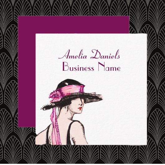 ヴィンテージ1920のフラッパーガールビジネスカード スクエア名刺