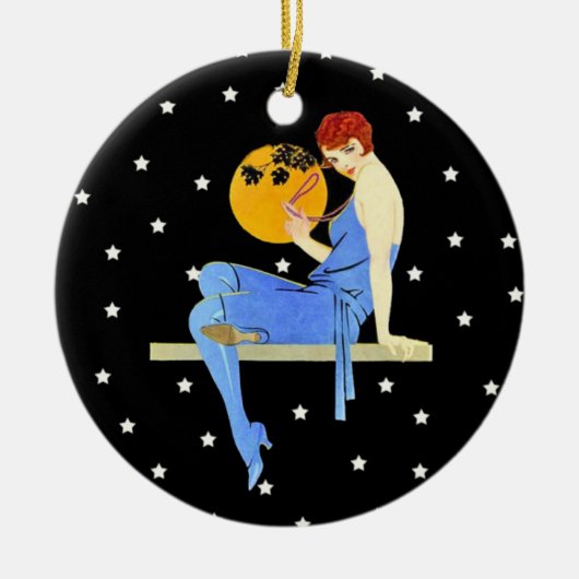 ヴィンテージ1920のフラッパーレディームーンスターレッドヘア セラミックオーナメント (正面)