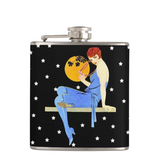ヴィンテージ1920のフラッパーレディームーンスターレッドヘア フラスク (正面)
