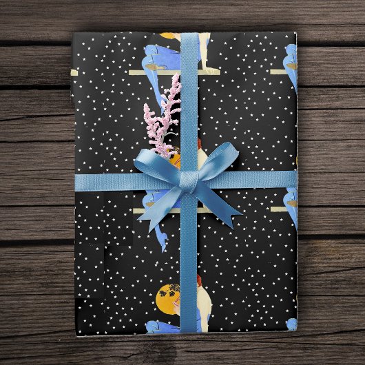 ヴィンテージ1920のフラッパーレディームーンスターレッドヘア ラッピングペーパー