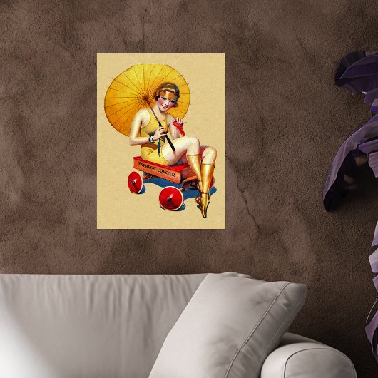 ヴィンテージ1920のフラッパー女性の傘のワゴン入浴 ポスター