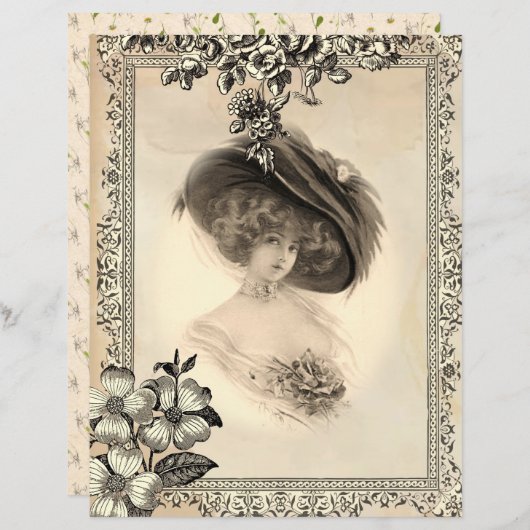 ヴィンテージ1920の女性と帽子スクラップブック紙 (正面/裏面)