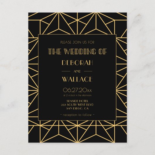 ヴィンテージ1920アートデコ幾何学結婚式招待状 ポストカード (正面)