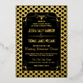 ヴィンテージ1920年のアールデコギャツビー結婚のリハーサル 箔招待状 (正面)