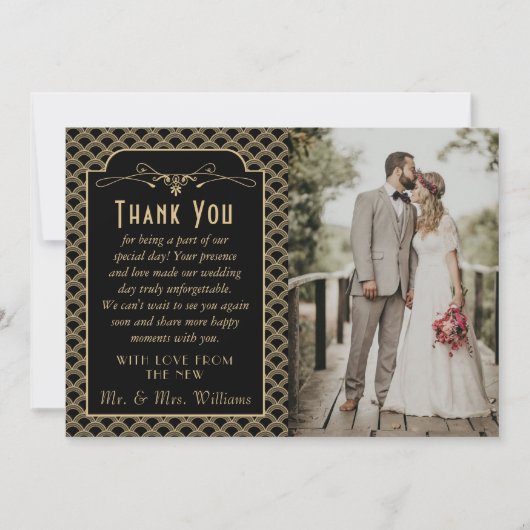 ヴィンテージ1920年のアールデコギャツビー結婚の写真 サンキューカード (正面)