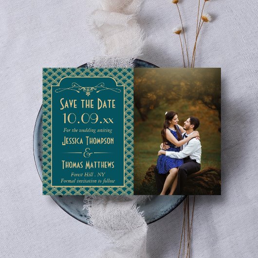 ヴィンテージ1920年のアールデコギャツビー結婚の写真 セーブザデート