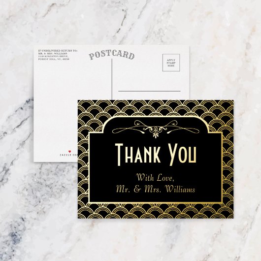ヴィンテージ1920年のアールデコギャツビー結婚の感謝 箔招待状ポストカード