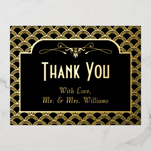 ヴィンテージ1920年のアールデコギャツビー結婚の感謝 箔招待状ポストカード (正面)