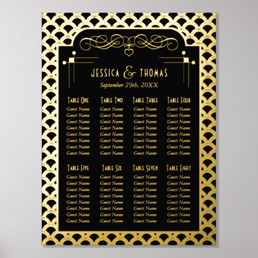 ヴィンテージ1920年のアールデコギャツビー結婚ズの座席 箔ポスター (正面)