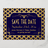 ヴィンテージ1920年のアールデコギャツビーSave The Date 実在 箔招待状ポストカード (正面)